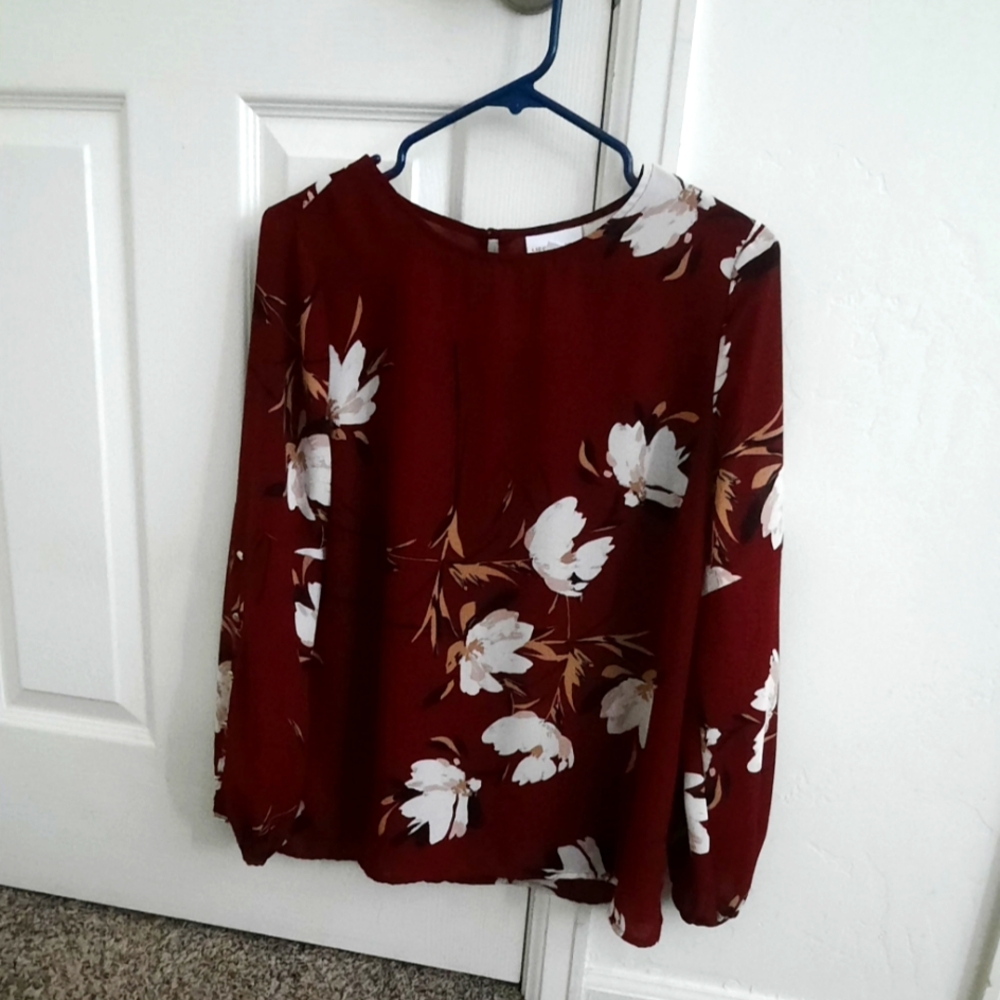Liz Claiborne Maroon Floral Blouse